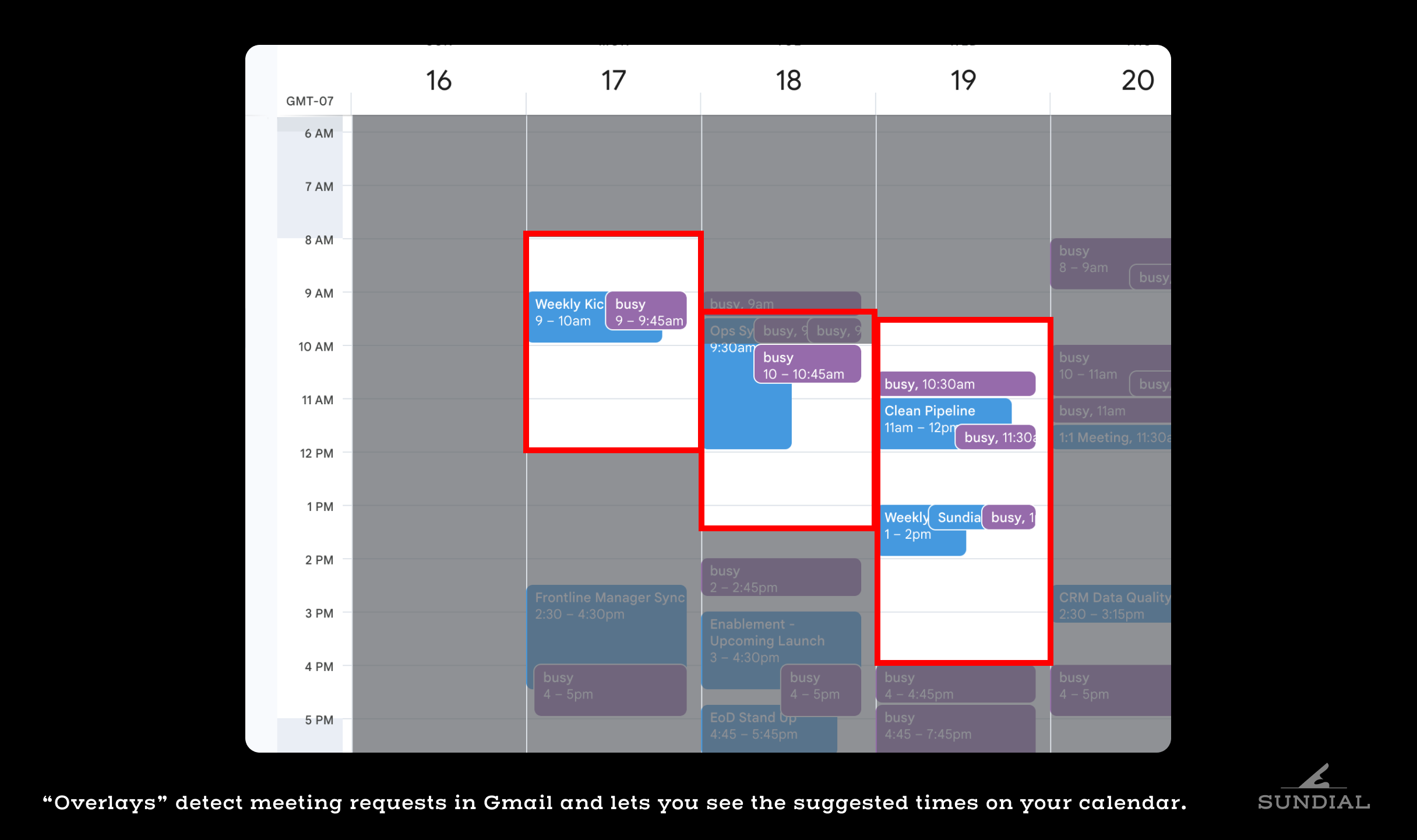 Overlay suggested times from an email on to your Google Calendar